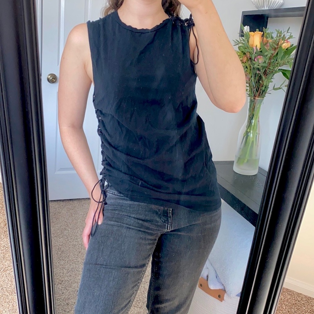 Zara Black Lace Up Side Grommet Muscle Tank